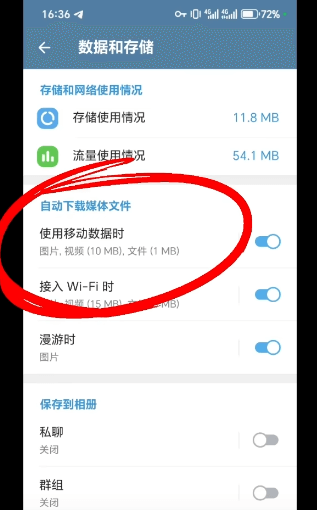 Telegram关闭自动下载媒体功能